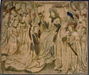 Wandteppich mit Ester, die Ahasverus vorgestellt wird